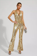 Gaspard Sequins Halter Jumpsuit In Gold