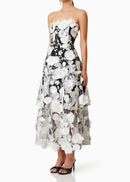 Pashaie 3D Flower Tiered Maxi Dress In Black