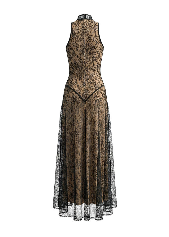 Cyalith Lace A Line Maxi Dress In Black