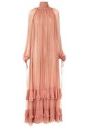 Farquhar Long Sleeve Ruffle Maxi Dress In Coral Pink