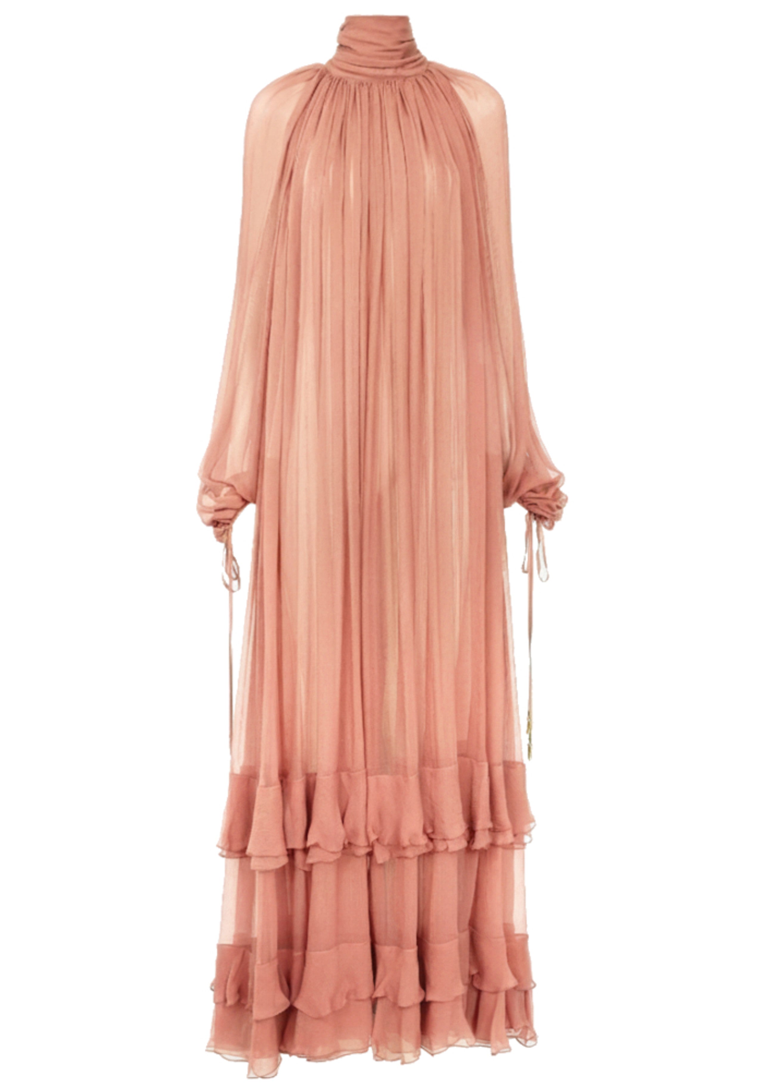 Farquhar Long Sleeve Ruffle Maxi Dress In Coral Pink