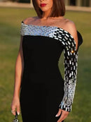 Emanara One Shoulder Rhinestone Bandage Maxi Dress