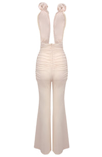 Aiyana Strapless Floral Ruched Jumpsuit In Nude