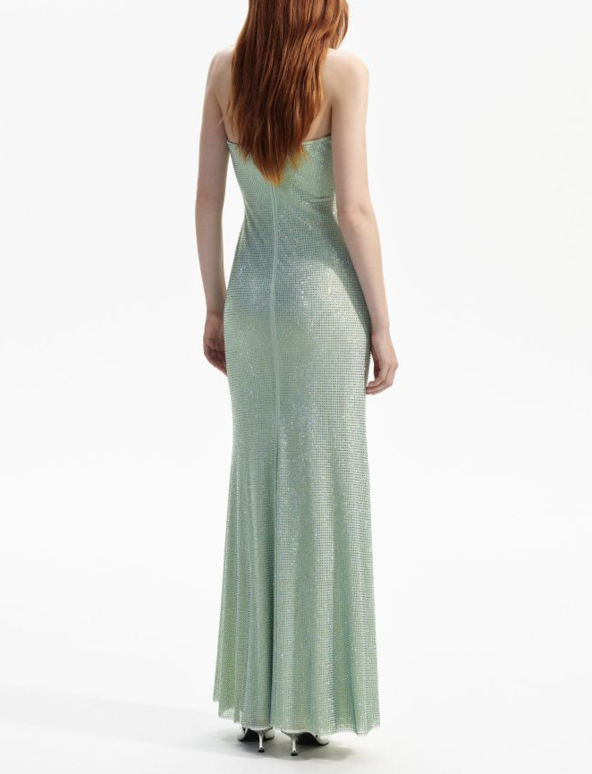 Radek Mint Rhinestone Strapless Maxi Dress