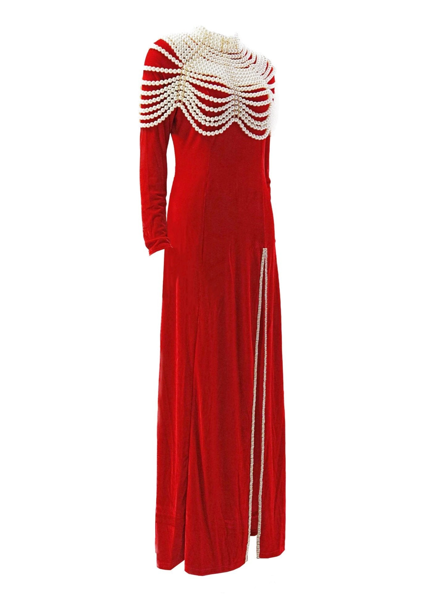 Kinan Pearl Embellished Velvet Maxi Dress In Red