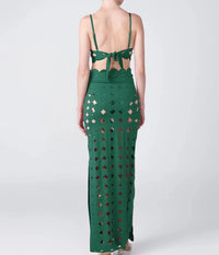 Naida Scalloped Three Piece Maxi Dress In Brown