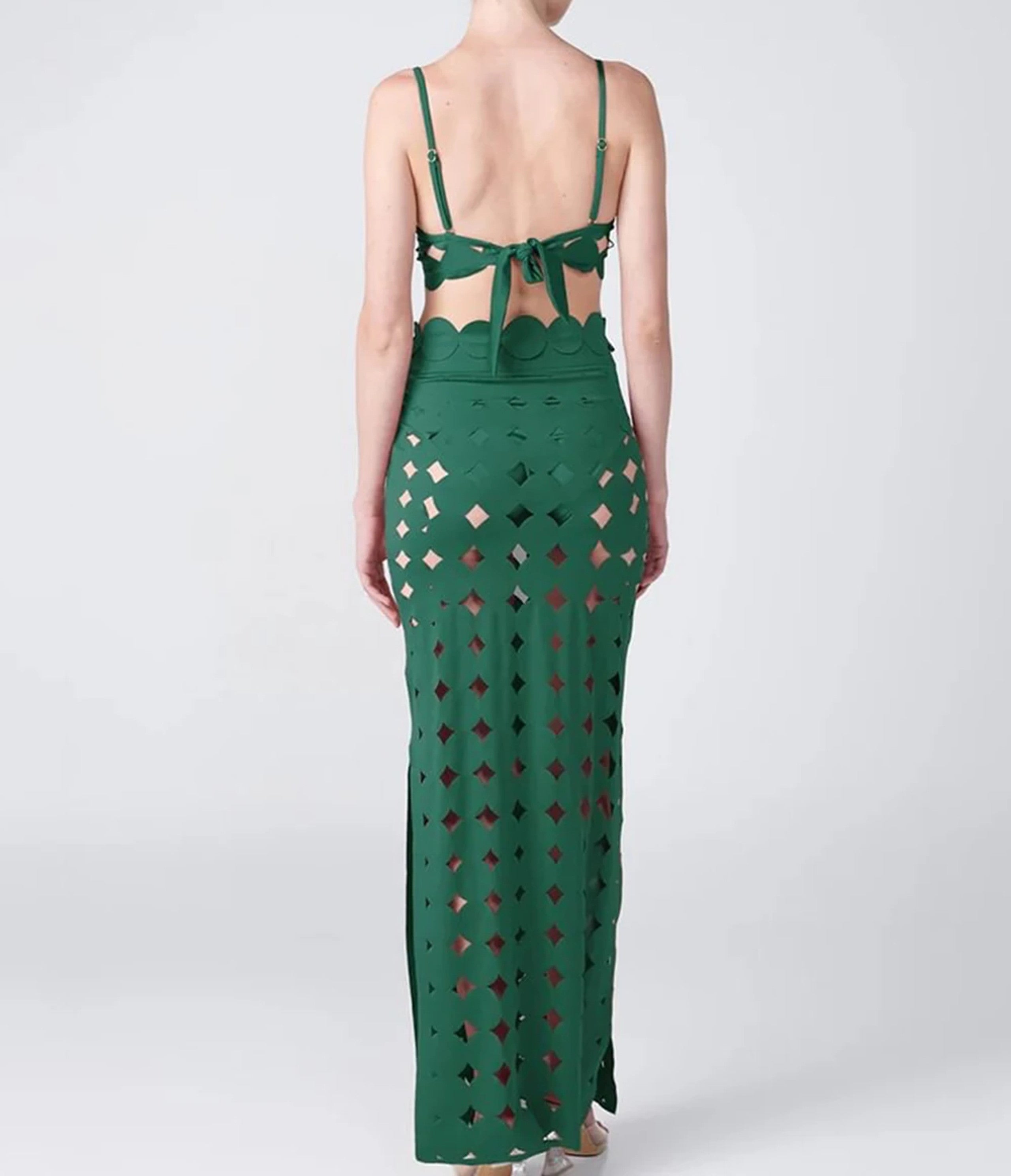 Naida Scalloped Three Piece Maxi Dress In Brown