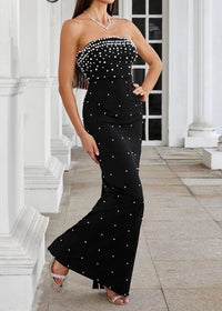 Mackie Pearl-Embellished Strapless Gown In Black