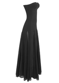 Leaundra Strapless Mesh Insert A Line Maxi Dress In Black