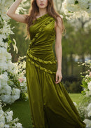 Braewyn One Shoulder Maxi Velvet Dress In Green