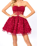 Osorio Strapless Floral Corset A Line Mini Dress In Red