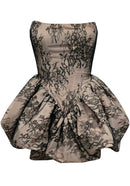 Bexaris Strapless Lace Puff Mini Dress In Taupe