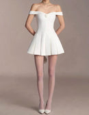 Nacala Floral Detail Bardot A Line Dress In White