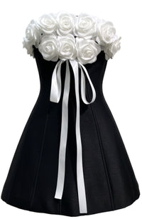 Agnieszka Strapless Floral Corset A Line Mini Dress In Black