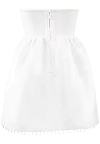 Afzal Strapless Pearl Lace A Line Mini Dress In White