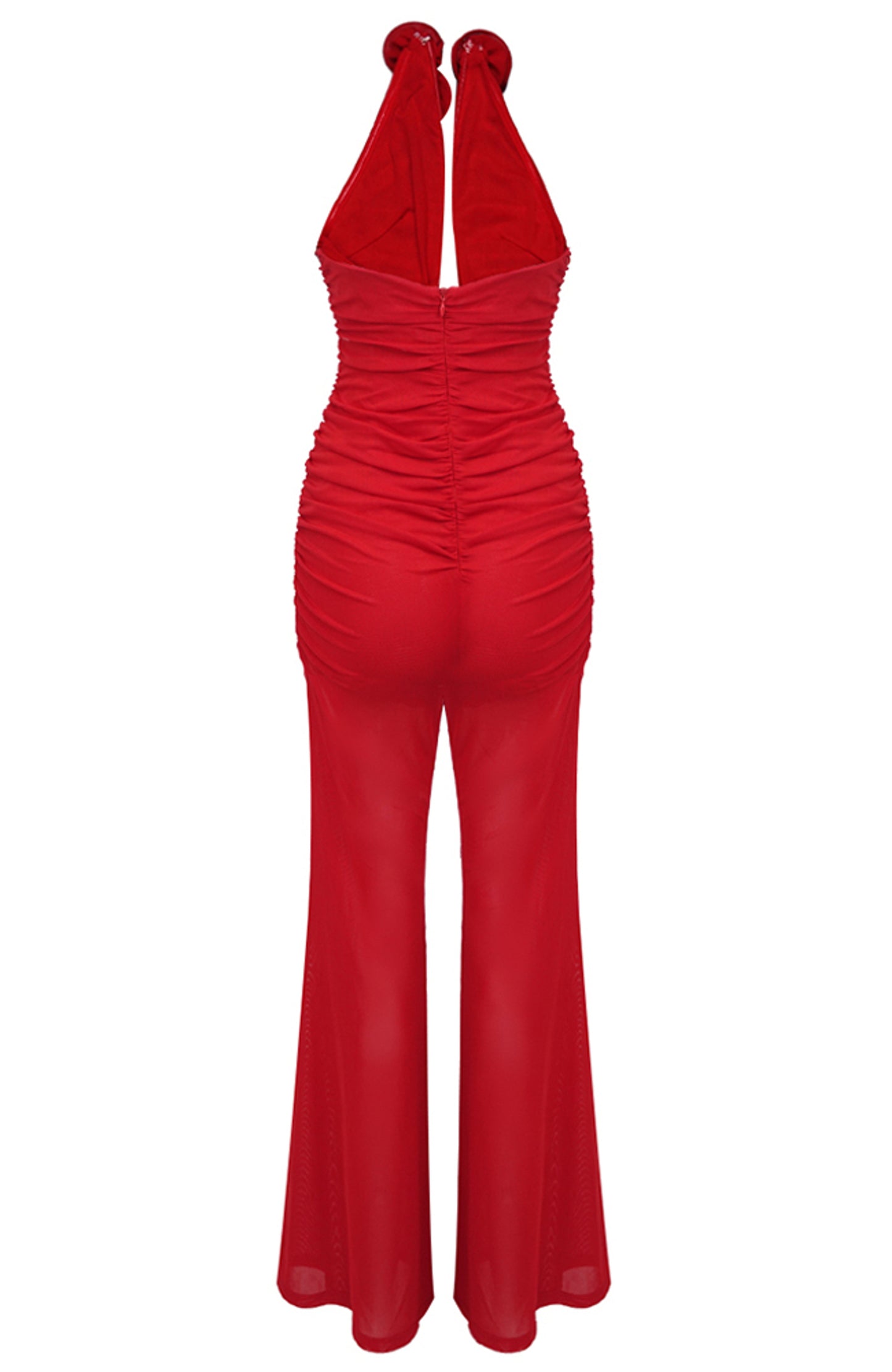 Aiyana Strapless Floral Ruched Jumpsuit In Red