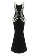Zorath Strapless Pearl Detail Maxi Dress In Black