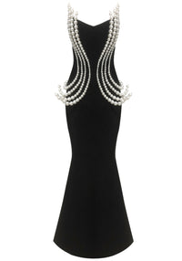 Zorath Strapless Pearl Detail Maxi Dress In Black