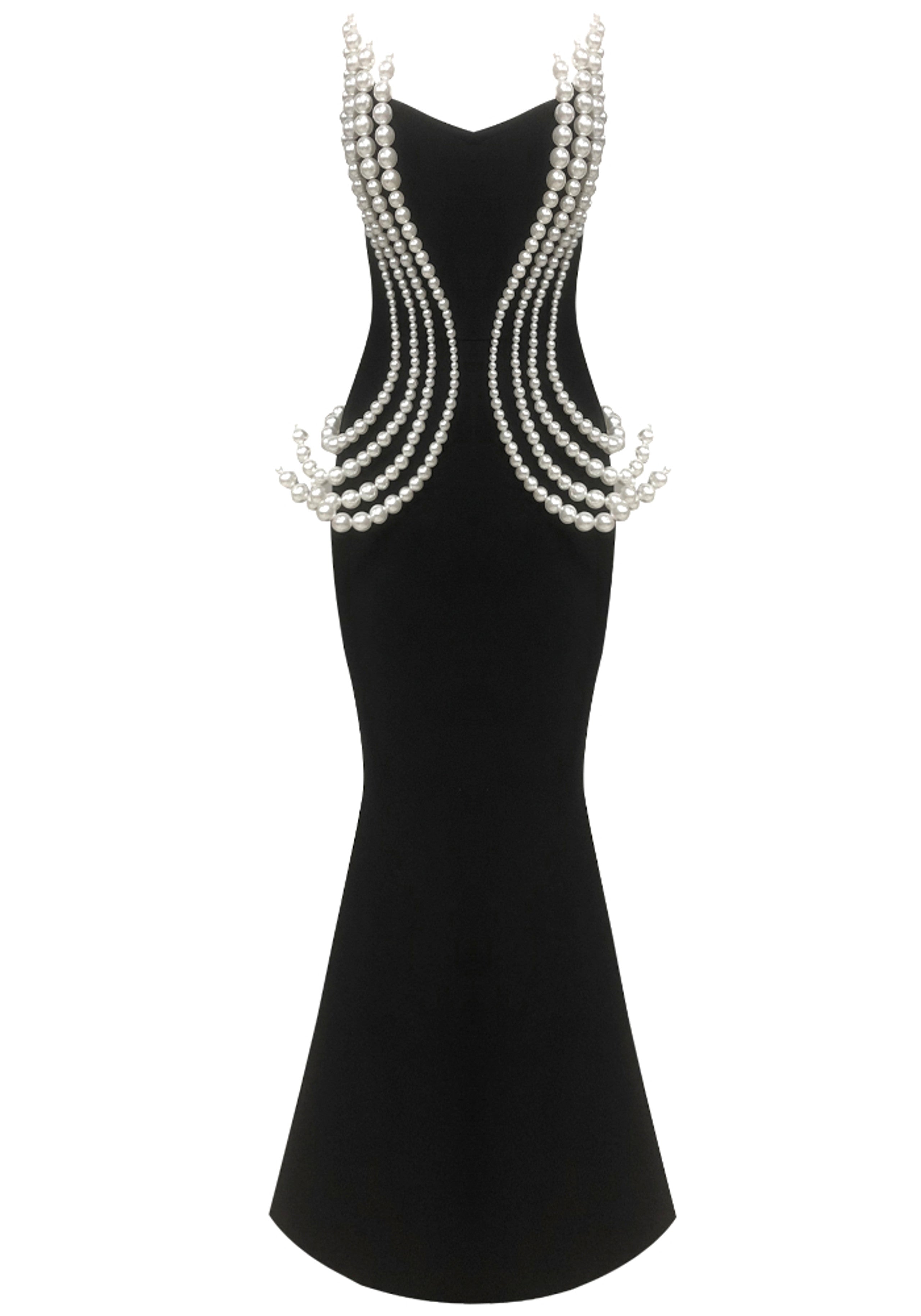 Zorath Strapless Pearl Detail Maxi Dress In Black