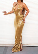 Sephra Front Cutout Backless Maxi Dress In Glod