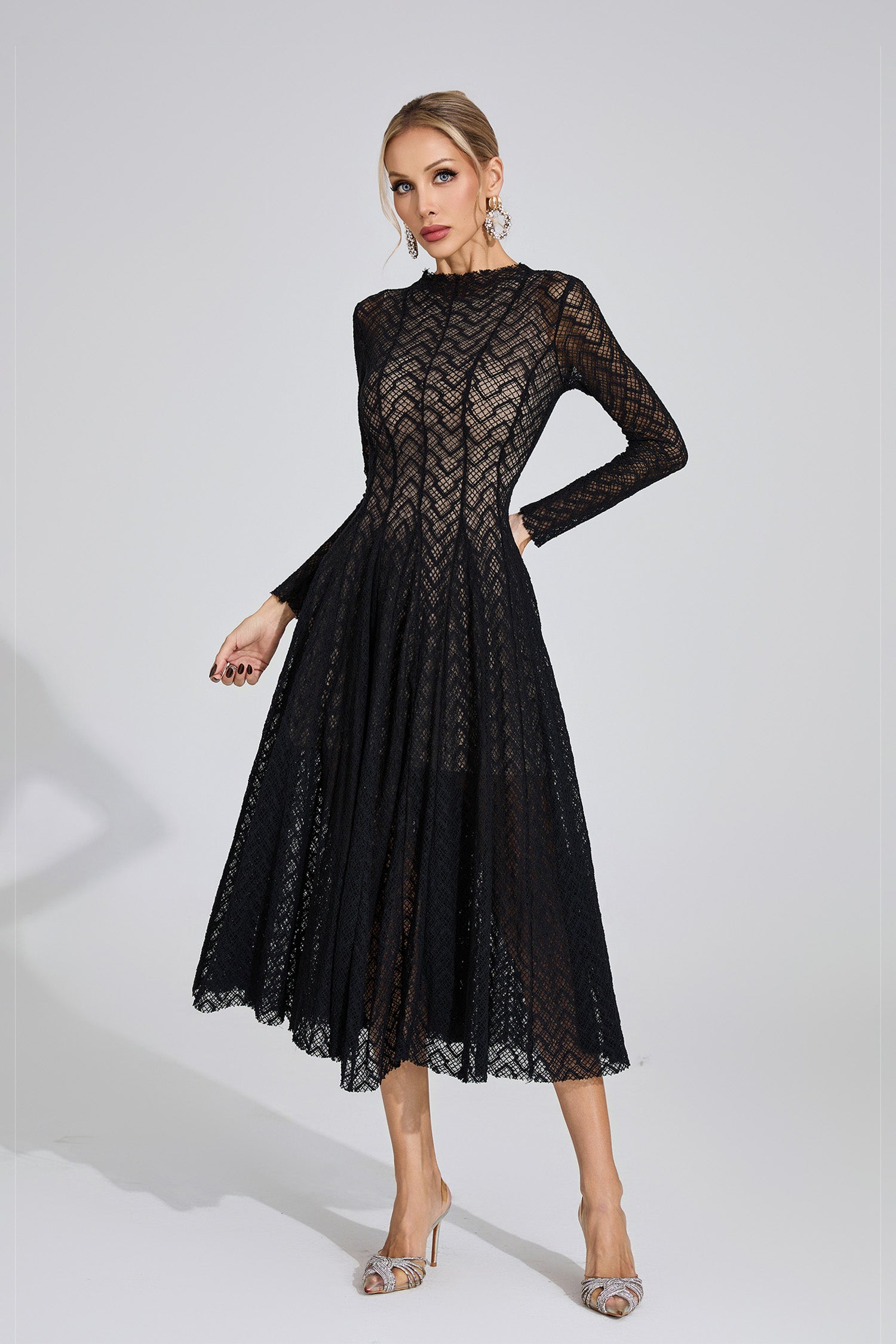Eryndel Lace Long Sleeve Maxi Dress In Black