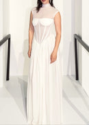 Sarayi Structured Mesh A Line Maxi Dress In White