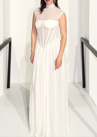 Sarayi Structured Mesh A Line Maxi Dress In White