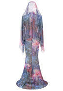Lyn Long Sleeve Studded Maxi Dress In Galaxy