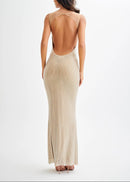 Aelithar Mesh Insert Sparkly Backless Maxi Dress In Nude
