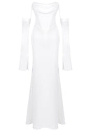 Radka Long Sleeve Strapless Draped Maxi Dress In White