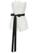 Leyati Strapless Floral Crochet Romper In White