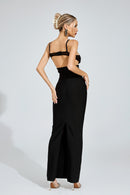 Phelia Mesh Insert Maxi Dress In Black