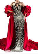 Coralyn Lace Up Sequin Maxi Dress In Black Silver