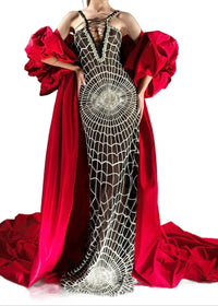 Coralyn Lace Up Sequin Maxi Dress In Black Silver