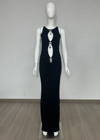 Kaleido Emerald Embellished Cutout Sleeveless Maxi Dress In Black