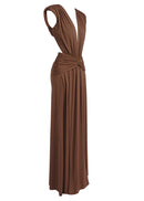 Velythar Gathered Sleeveless Deep V Maxi Dress