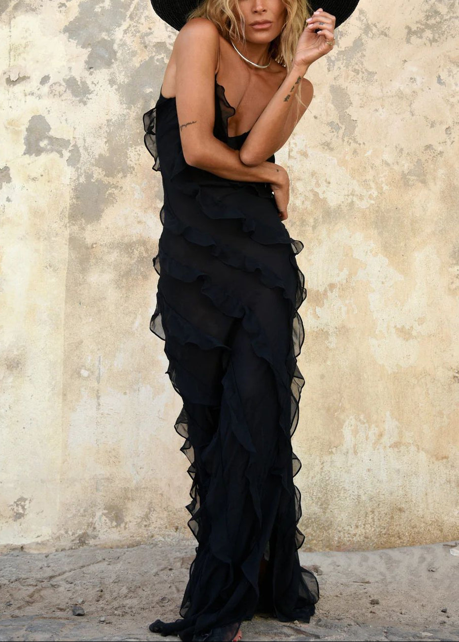 Kafele Wavy Slit Maxi Dress In Black