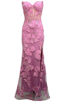 Lyrithia Strapless Embellished Floral Corset Maxi Dress In Pink