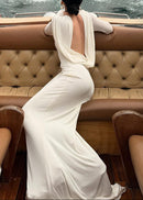 Fares Long Sleeve Backless Maxi Dress In White