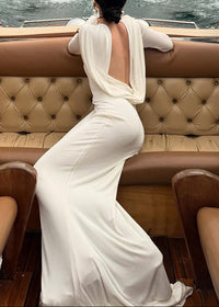 Fares Long Sleeve Backless Maxi Dress In White