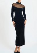 Doryxel Long Sleeve Mesh Insert Maxi Velvet Dress