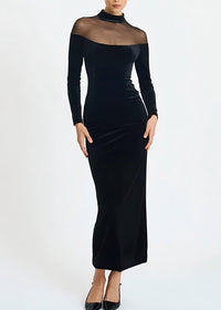 Doryxel Long Sleeve Mesh Insert Maxi Velvet Dress