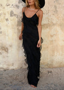 Kafele Wavy Slit Maxi Dress In Black