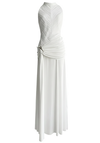 Firas Halter Draped A Line Maxi Dress In White