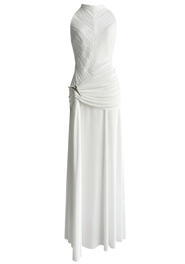 Firas Halter Draped A Line Maxi Dress In White