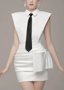 Xanriel Folded Collar Bow Mini Dress
