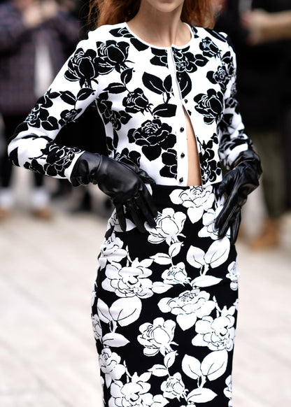 Akim Long Sleeve Floral Two Piece Midi Dress In Black White