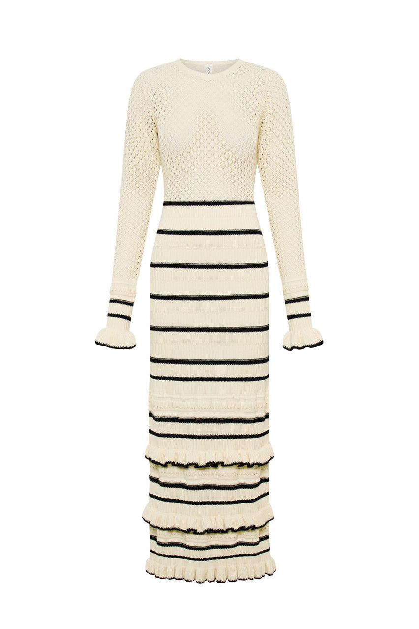 Engel Knit Stripe Frill Midi Dres