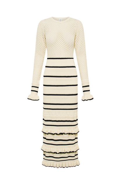 Engel Knit Stripe Frill Midi Dres