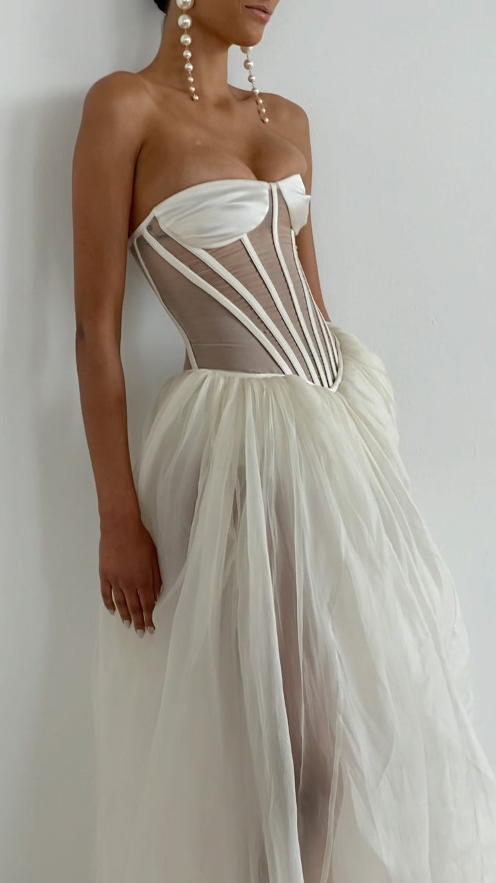 Keats Strapless Maxi Dress In White